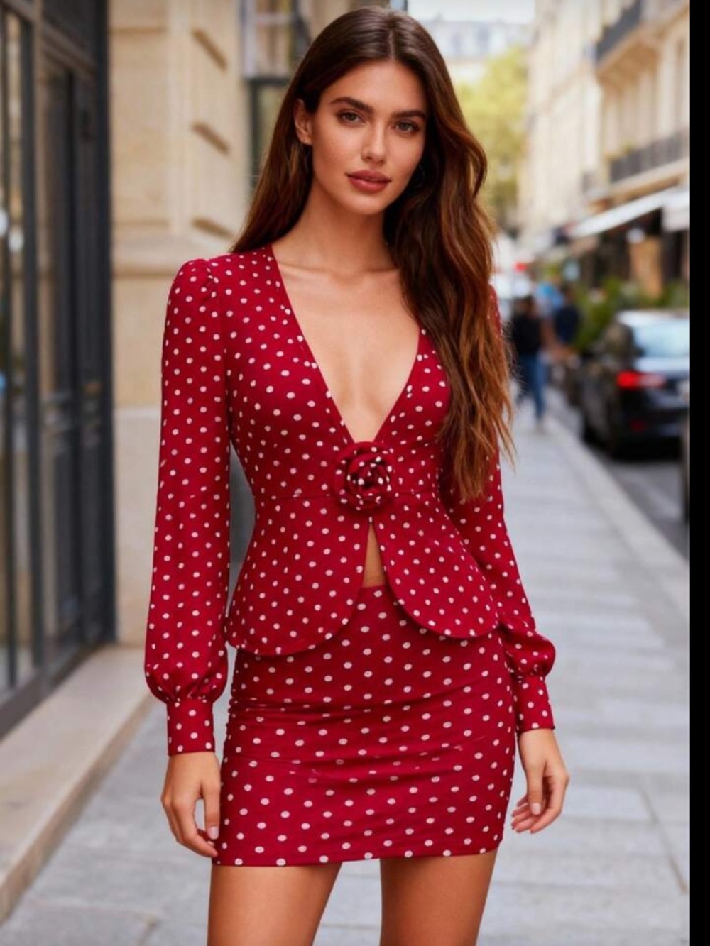 NWOT: Red Polka Dot V-Neck Mini Set